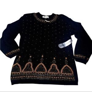 Victoria‎ Harbour Vintage Black Knitted Tunic Sweater with Gold Beading Small